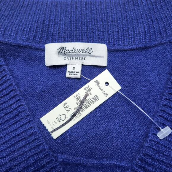 Madewell Cashmere V Neck Sweater Bright Cobalt Blue Pullover Relaxed Fit Small - Picture 7 of 8